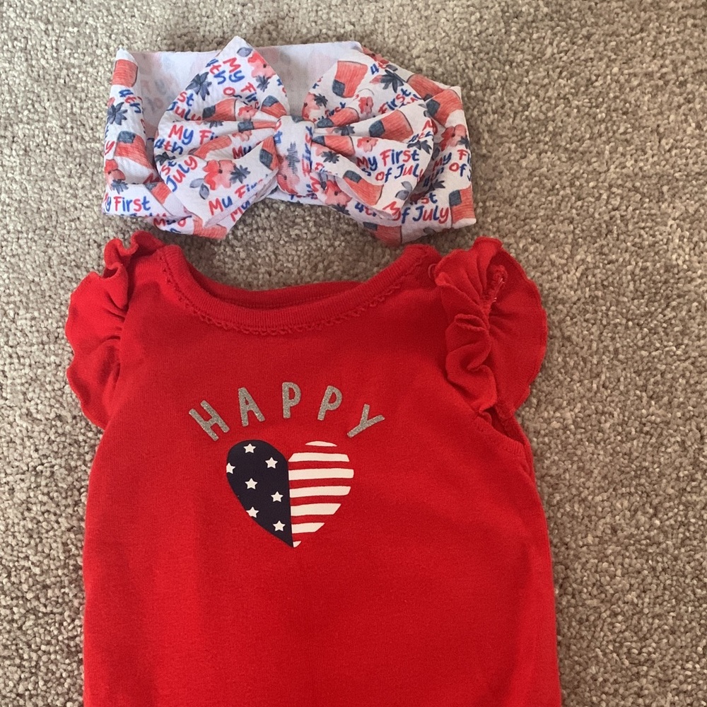 1st 4th of July Headwrap & 4the 9mon onesie